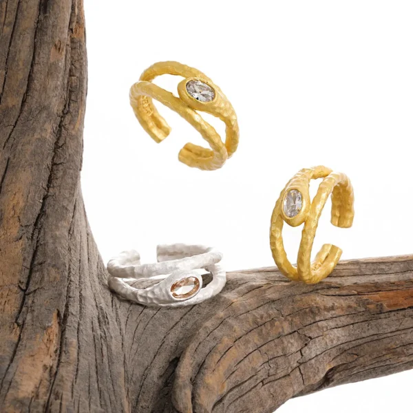 100% S925 Sterling Silver Hollow out diamond studded ring for women, irregular ins, light luxury temperament, open ring