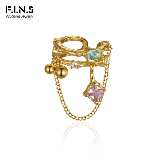 F.I.N.S 1PC Trend S925 Sterling Silver Clip Earrings without Ear Hole Layered Bead Ball Square Zircon Chain Pendants Earcuff