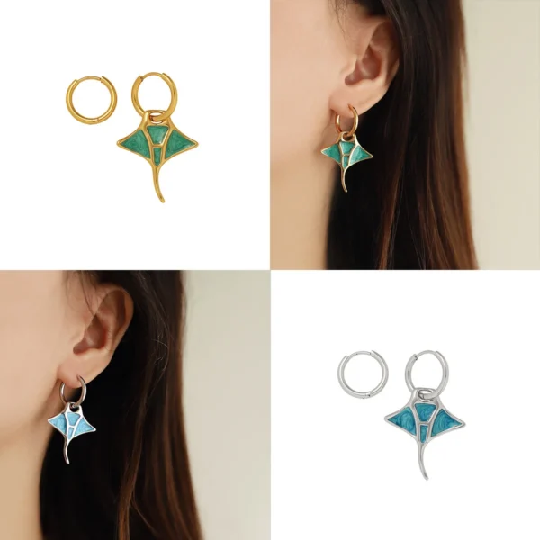 CHOZON Manta Ray Ocean Ear Cuff AB Asymmetric Enamel Design Titanium Steel Statement Jewelry for Women