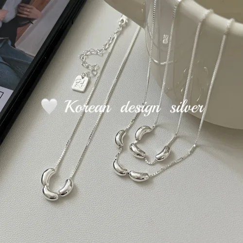 S925 Silver Oval Bead Chain Necklace Korean INS Minimalist Mirror Polish Layering Dainty Jewelry for Women