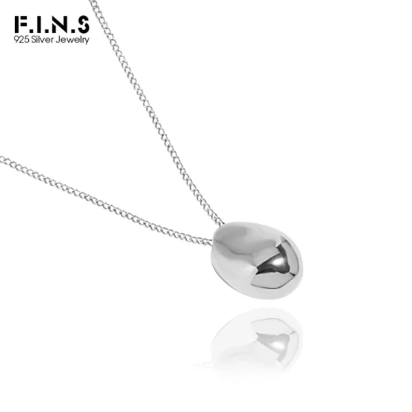 F.I.N.S Geometric Egg-Shaped 100% S925 Sterling Silver Pendants for Women Glossy Ellipse Real Silver 925 Pendant Necklace Gifts