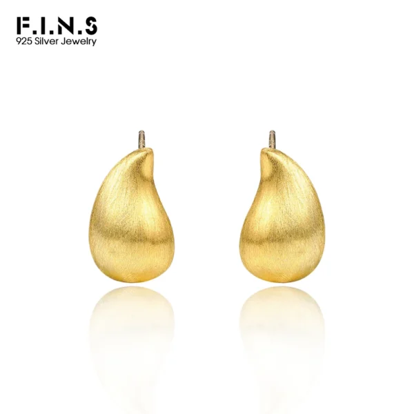 F.I.N.S Minimalist S925 Sterling Silver Brushed Water Drop Stud Earrings Simple Geometric Simple Piercing Ear Fine Jewelry