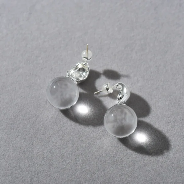 Crystal Glass Ball Drop Earrings with Plated Ear Post Transparent Sphere Dainty Elegant Minimalist Jewelry for Women