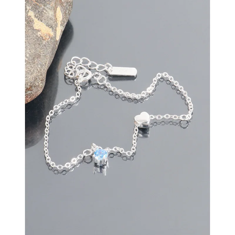 F.I.N.S Original Pure S925 Sterling Silver Heart Pendant Bracelet For Women Luxury Blue Zircon Chain Hand Stackable Fine Jewelry - Image 2