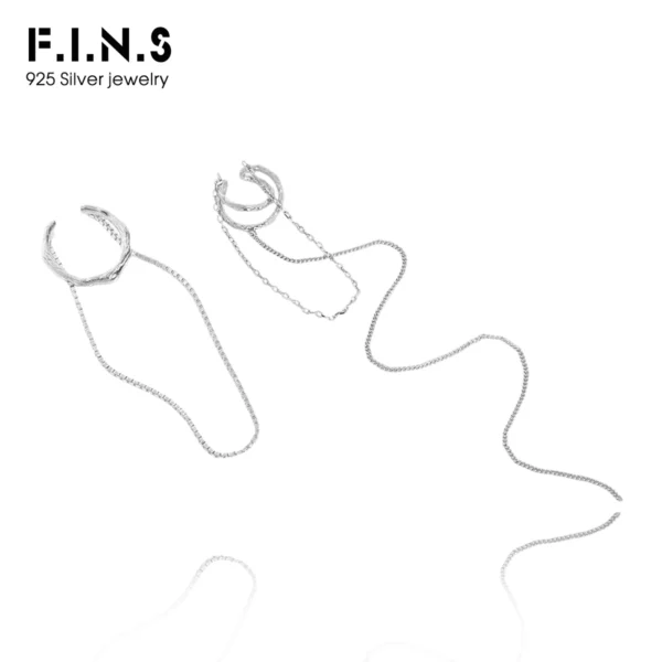 F.I.N.S 1Pc Original Design S925 Sterling Silver Layered Line Tassel Ear Clip No Pierced Link Chain Hanging Catilage Earcuff