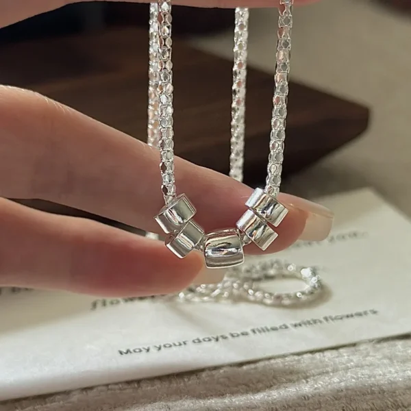 S925 Silver Popcorn Chain Necklace Korean Vintage Style Textured Minimalist Dainty Choker Wholesale Jewelry for Women