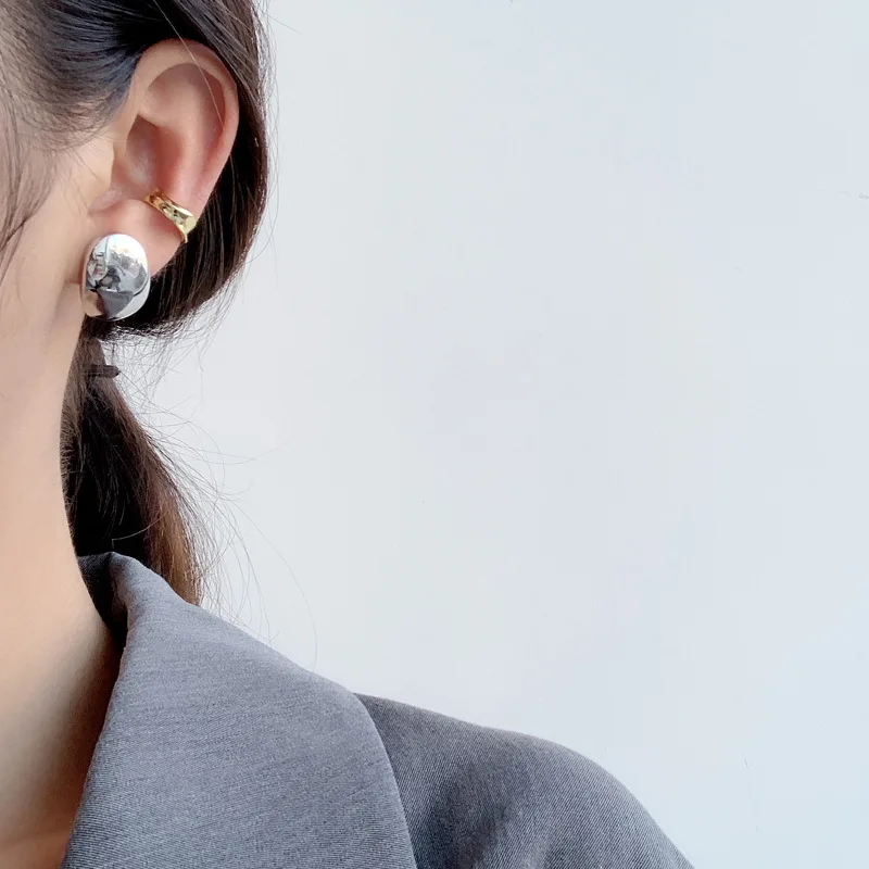 MLKENLY Exaggerate S925 Sterling Silver Large Glossy Stud Earrings INS Texture Geometric Minimalist Fine Jewelry Prevent Allergy - Image 4