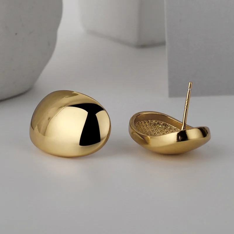MLKENLY Exaggerate S925 Sterling Silver Large Glossy Stud Earrings INS Texture Geometric Minimalist Fine Jewelry Prevent Allergy