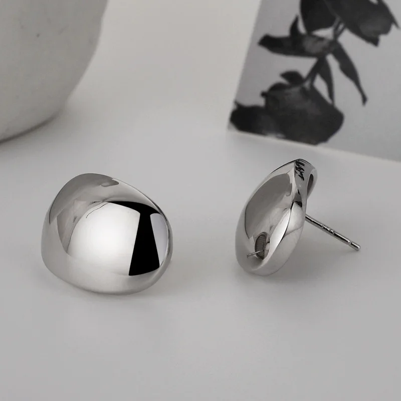 MLKENLY Exaggerate S925 Sterling Silver Large Glossy Stud Earrings INS Texture Geometric Minimalist Fine Jewelry Prevent Allergy - Image 2