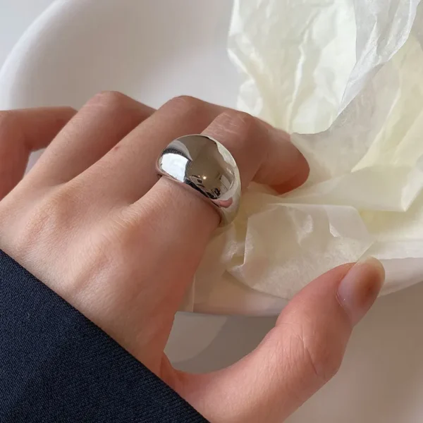 100% Genuine S925 Sterling Silver Ring Korean Order Round Arc Smooth Niche Fashion Personality Wild Wholesale Price