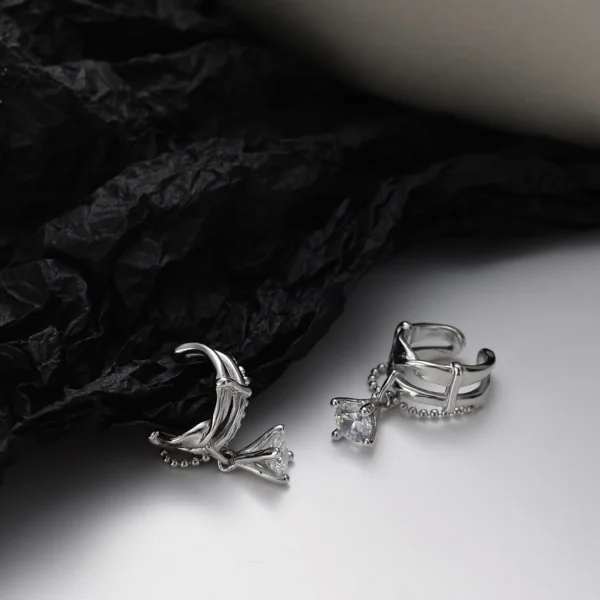 MLKENLY Original design S925 sterling silver irregular hollow chain ear clip female non-pierced inlaid zircon ear clip jewelry