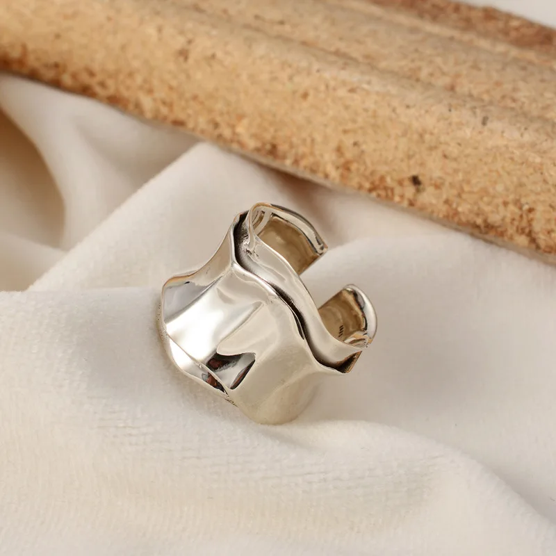 Japanese 925 Sterling Silver Origami Texture Ring for Women Wind Retro Irregular Ring Opening trendy Luxury Wedding Ring Set - Image 5