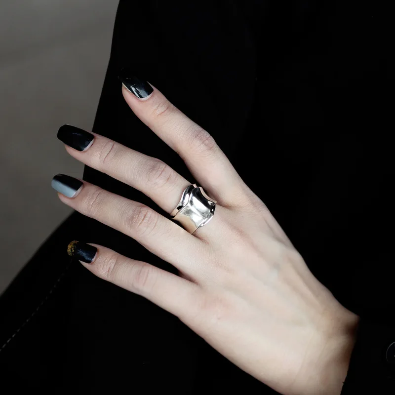 Japanese 925 Sterling Silver Origami Texture Ring for Women Wind Retro Irregular Ring Opening trendy Luxury Wedding Ring Set - Image 2