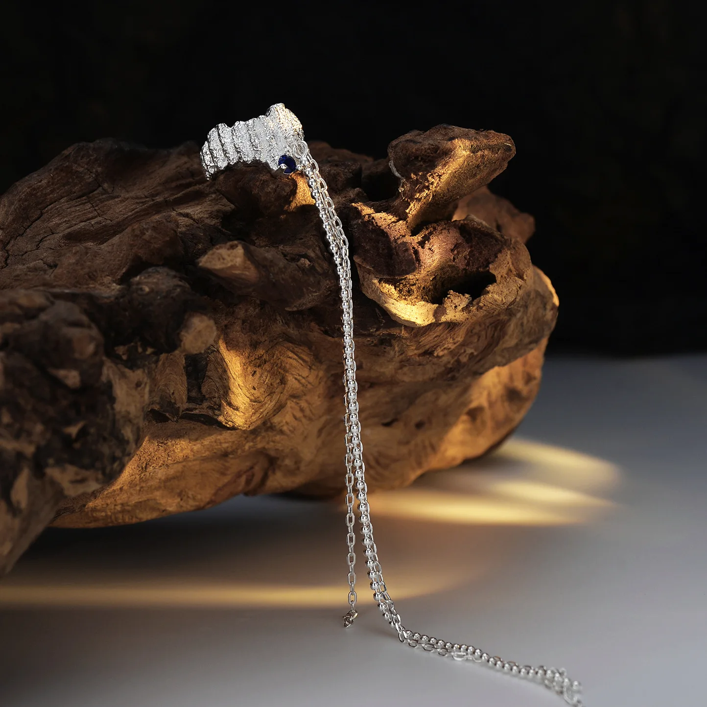 MLKENLY Niche Real 925 sterling silver tassel chain ear clip female ins wind no pierced texture inlaid zircon ear clip