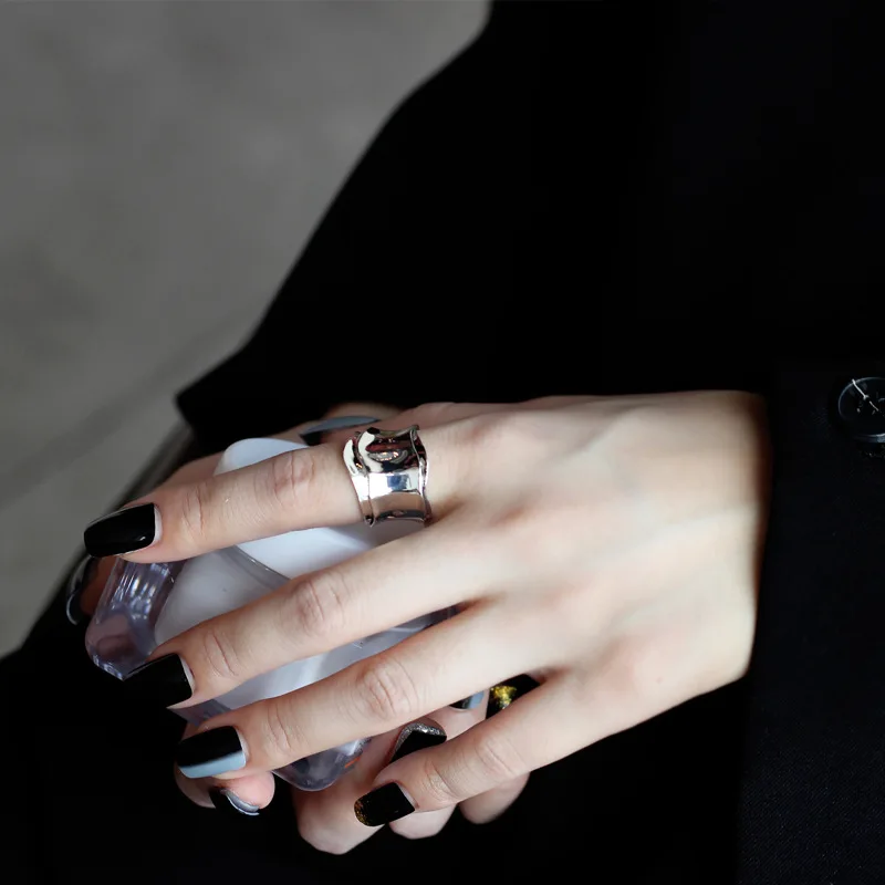 Japanese 925 Sterling Silver Origami Texture Ring for Women Wind Retro Irregular Ring Opening trendy Luxury Wedding Ring Set - Image 4