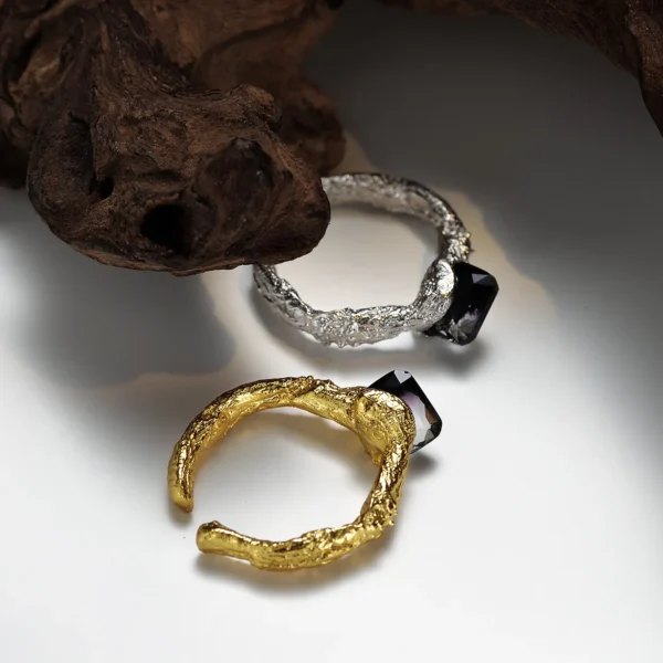 MLKENLY Trendy 925 Sterling Silver Ring Texture Gradient Tourmaline Fold Open Finger Ring Luxury Jewelry for wonmen