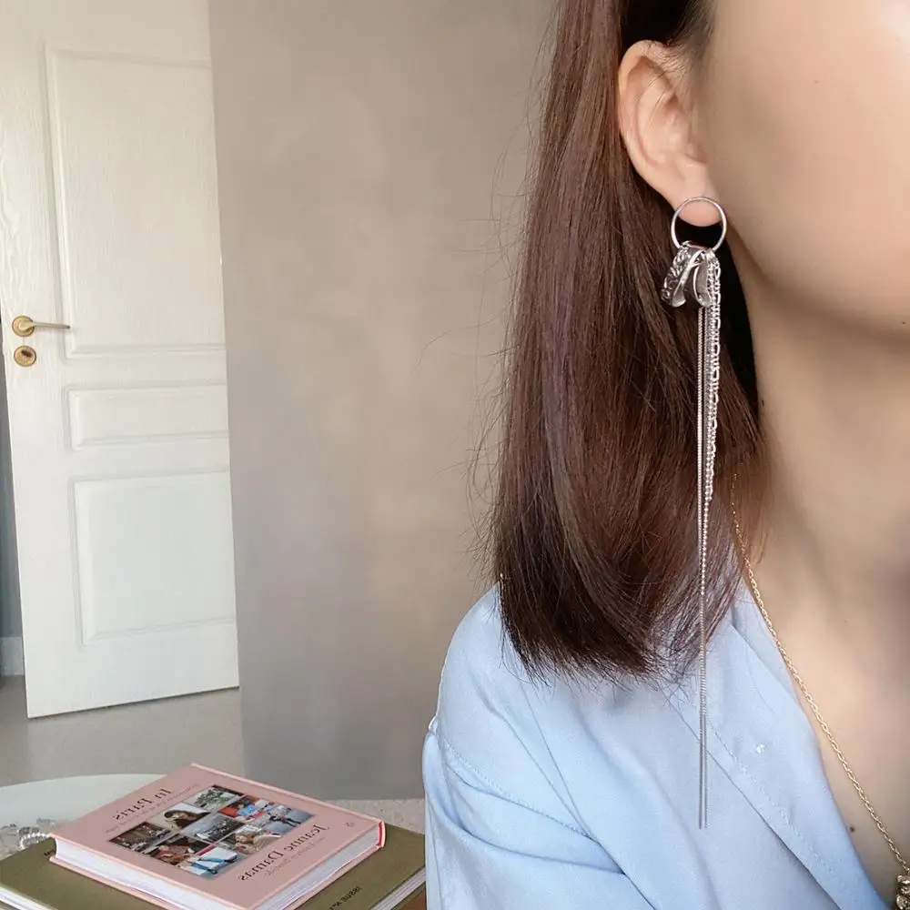 Ins cold wind meteorite meteor ear line long tassel dangle earrings for female 925 sterling silver earrings 2020 - Image 2