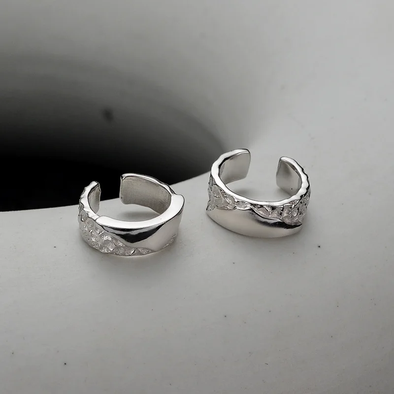 MLKENLY S925 sterling silver Texture ear clip, female personality trend, niche design, irregular ear hole free earrings - Image 5