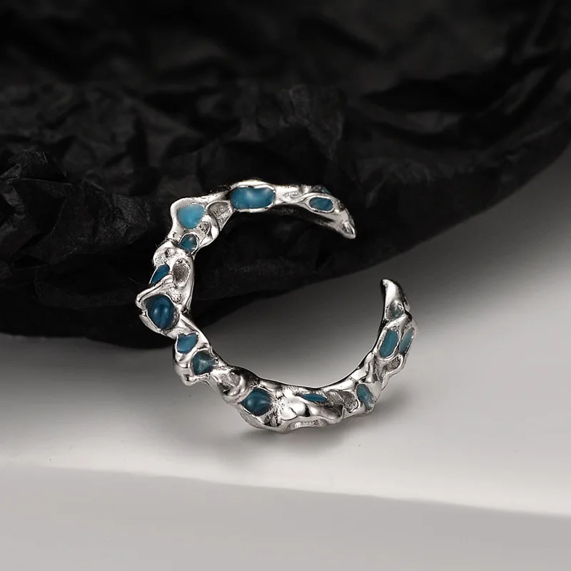MLKENLY Coral Blue Shaped Ring Personality Men and Women S925 Sterling Silver Deep Sea Series Healing Unisex Super A Jewelry