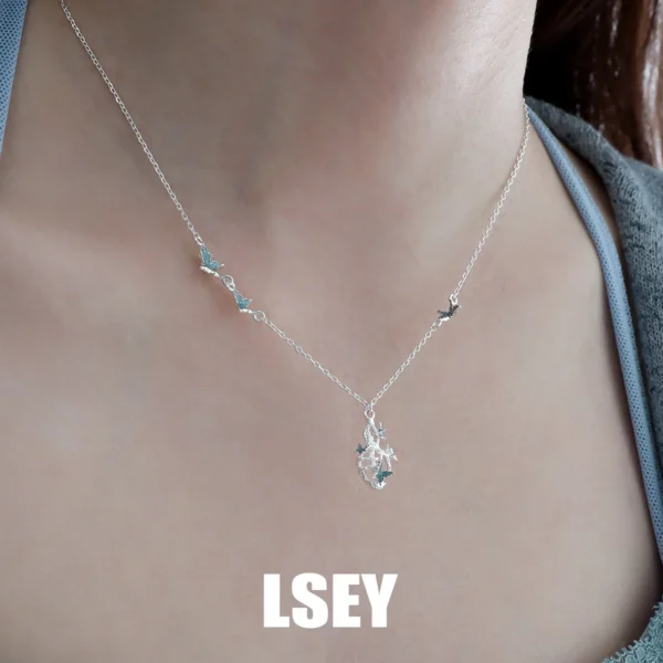 MLKENLY Broken gourd butterfly necklace original new Chinese style drop glazed collarbone chain niche accessory