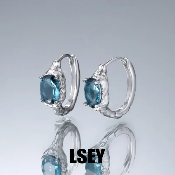MLKENLY S925 sterling silver Blue CZ Women's Earrings Statement Daily Wear Girls Hoop Earrings Wedding Love Jewelry
