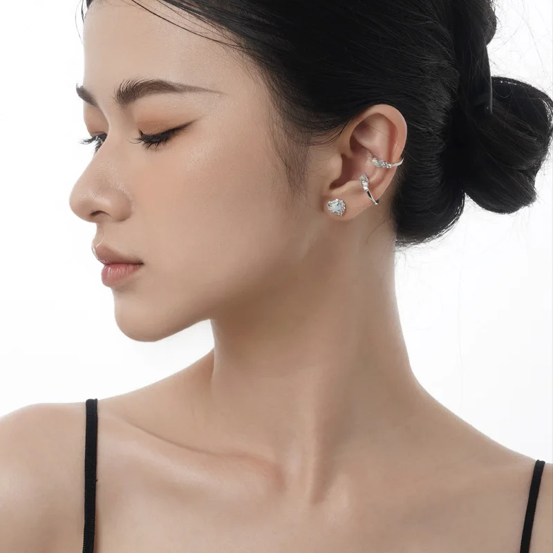 Minimalist S925 Sterling Silver CZ heart-shaped earrings for women small and colorful Opal earrings earrings accessories - Image 2