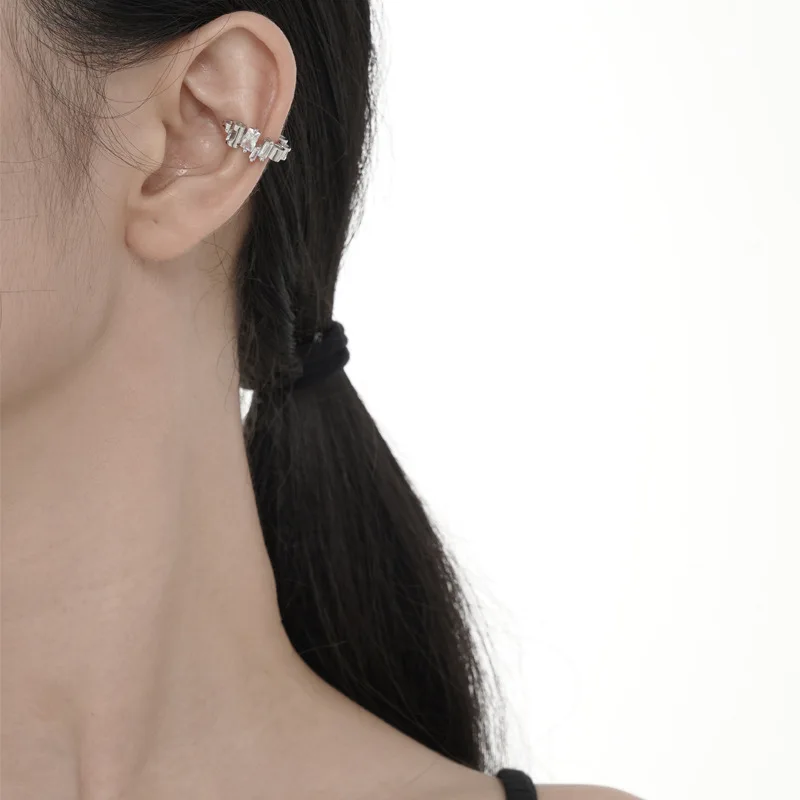 MLKENLY Trendy 925 Sterling Silver damaged geometric ear clip female ins wind without ear hole inlaid ear cuff - Image 2