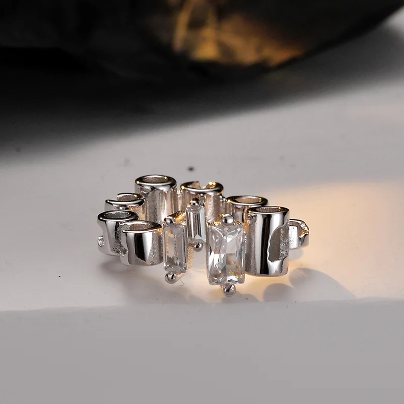 MLKENLY Trendy 925 Sterling Silver damaged geometric ear clip female ins wind without ear hole inlaid ear cuff