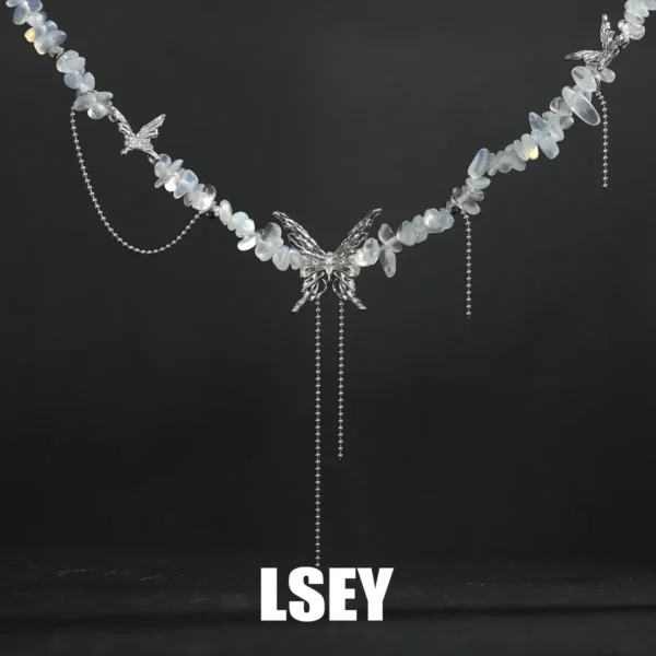 MLKENLY S925 sterling silver Opal butterfly pure silver necklace, light luxury style minimalist and versatile, high-end necklace