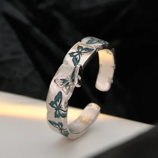 MLKENLY S925 sterling silver butterfly ring, versatile for women, drop glazed index finger ring