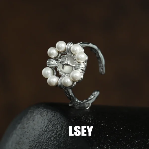 MLKENLY S925 sterling silver Pearl Love Cross Ring Cold Wind Geometric Punk For Women Girl Jewelry Gift