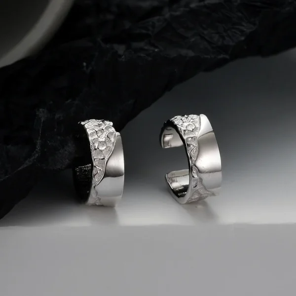 MLKENLY S925 sterling silver Texture ear clip, female personality trend, niche design, irregular ear hole free earrings