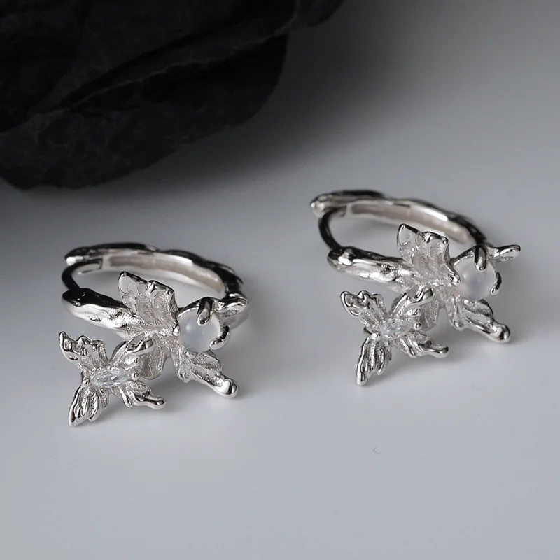 MLKENLY 925 Sterling Silver Irregular shaped butterfly ear buckle with inlaid agate earrings for women