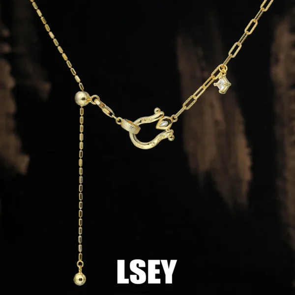 MLKENLY S925 Sterling Silver Versatile Horseshoe Buckle Pulling pendant Long sweater chain Summer necklace for women