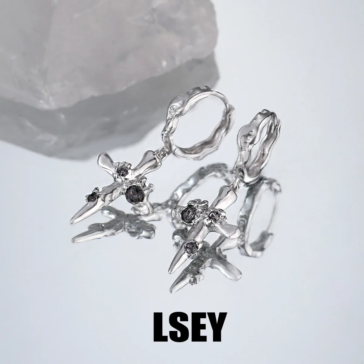 MLKENLY S925 sterling silver Ins high-end temperament versatile liquid cross hoop earrings - Image 2
