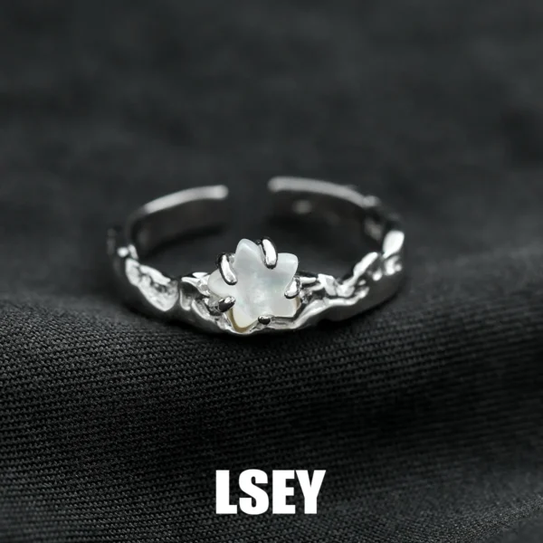 MLKENLY S925 sterling silver Elegant White Shell Open Rings for Women Vintage Open Finger Ring Wedding Statement Jewelry Party G