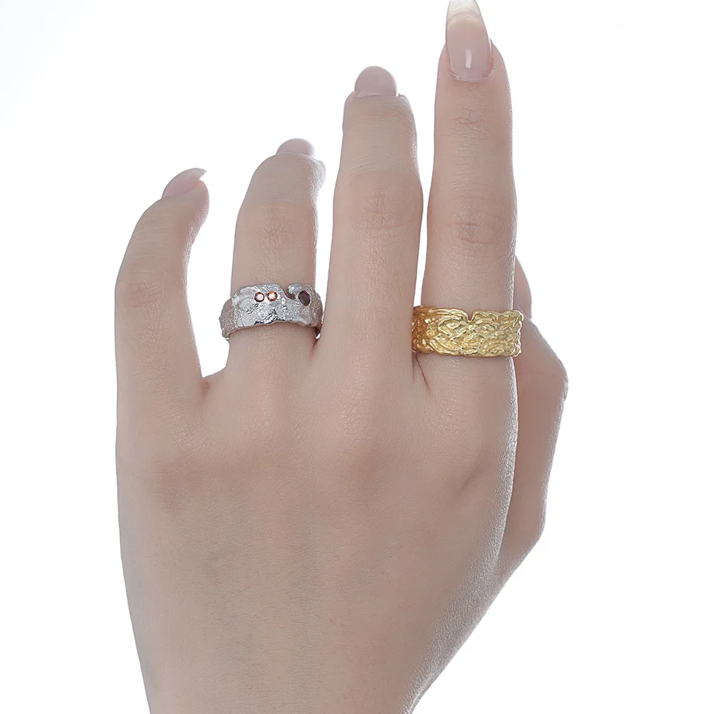 MLKENLY Small niche design S925 sterling silver flowing ring for women with ins style opening texture index finger ring - Image 5