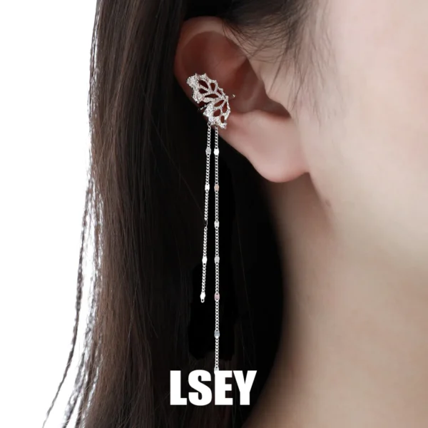 MLKENLY S925 Sterling Silver Clip Earrings for Women Simple Butterfly Fake Cartilage Long Tassel Ear Cuff Jewelry Gifts