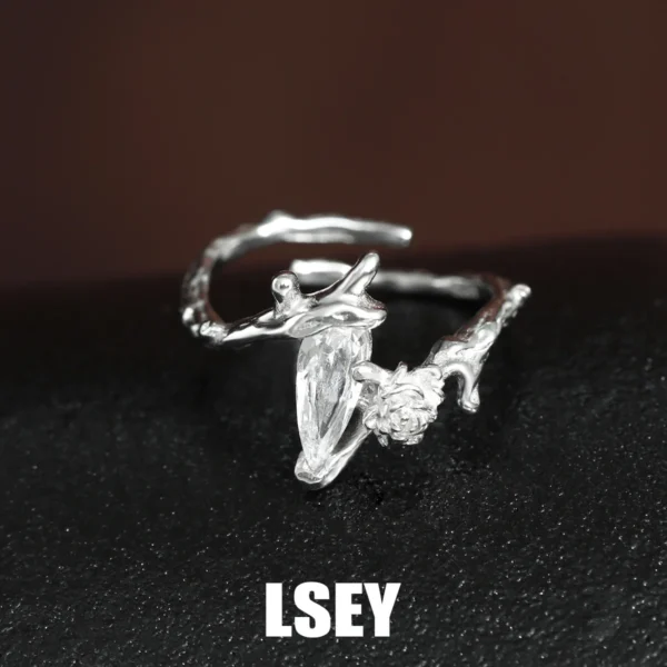 MLKENLY S925 sterling silver Rose Water Drop Diamond Ring Original Set Personalized Texture Zircon Open Ring Accessories Wholesa