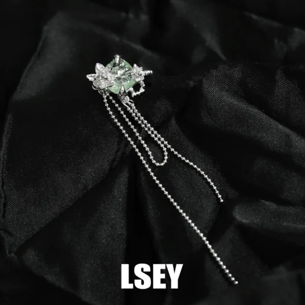 MLKENLY S925 sterling silver Jasmine green zirconium tassel earring clip earring clip silver jewelry wholesale