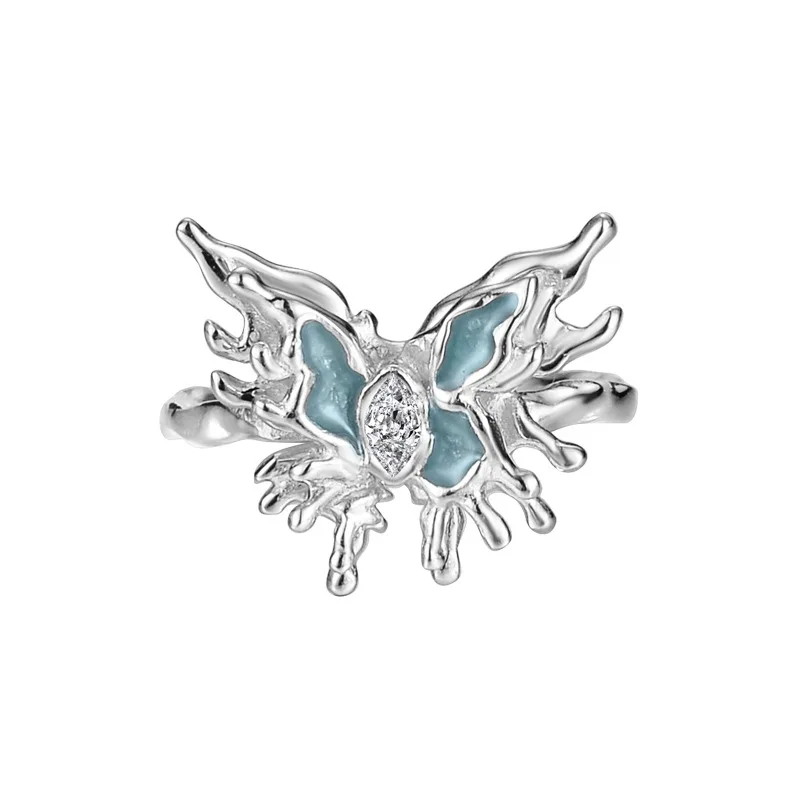 Design Sense S925 Sterling Silver Diamond Irregular Butterfly Ring Women's Open Enamel Index Finger Ring - 画像 (5)