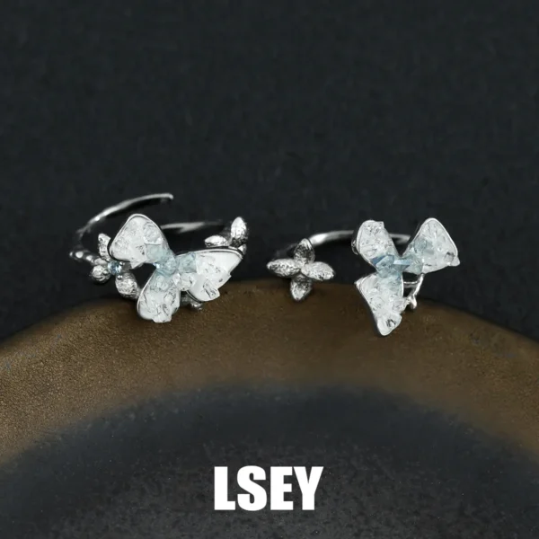 MLKENLY S925 sterling silver Broken Ice Blue Flower Ring Pure Silver Original Design Ice Crystal Open Ring