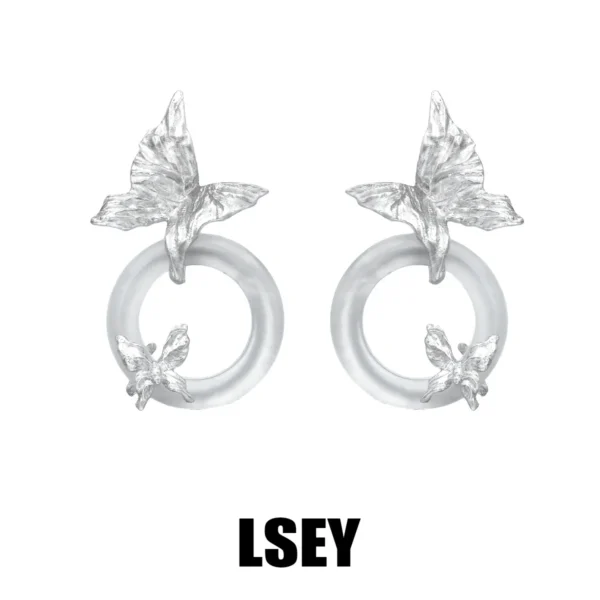 Minimalist S925 Sterling Silver Butterfly white Wade Running Circle Stud Earrings For Women Korean Exquisite Earring Girl Weddin