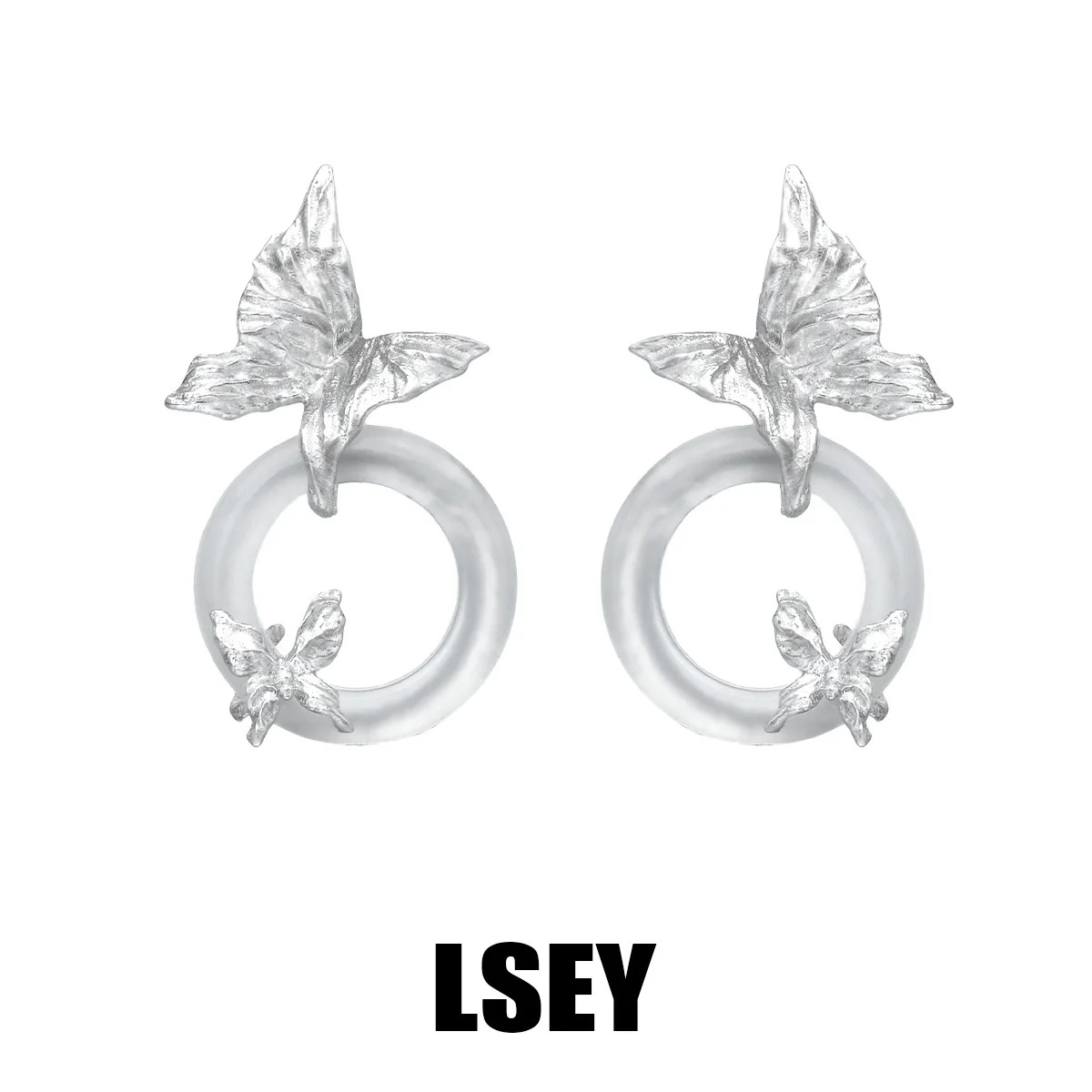 Minimalist S925 Sterling Silver Butterfly white Wade Running Circle Stud Earrings For Women Korean Exquisite Earring Girl Weddin
