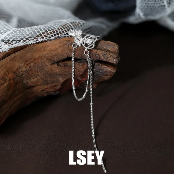 S925 Sterling Silver Lace rose ear clip original elegant classical hollow tassel ear clip silver decoration ear cuff