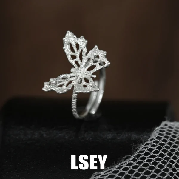 MLKENLY S925 sterling silver Lace Bow Rings For Women Men Simple Design Fashion Open Adjustable Ring Gift