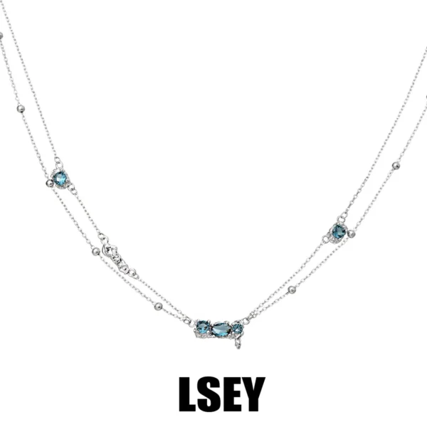 MLKENLY S925 Sterling Silver Cold style, high-end, minimalist temperament, gray blue stone necklace for women