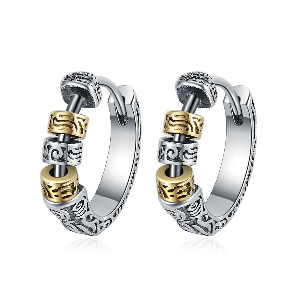 MLKENLY S925 sterling silver Retro Cool Style Tang Grass Ear Buckle Color Contrasting Personality Internet Celebrity Design - Image 2