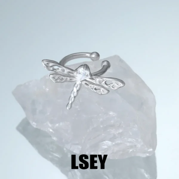 MLKENLY S925 Sterling Silver Dragonfly Ear Clip Without Hole Earrings for Female Ancient 1PC Ear Cuff No Piercing Orbital Earing