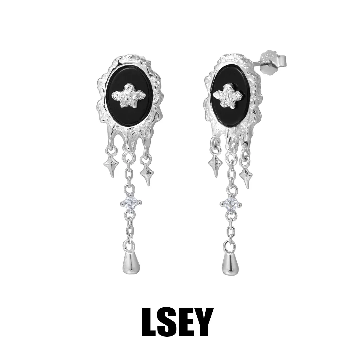 Minimalist S925 Sterling Silver Black agate liquid, niche personality, high-end sense, versatile temperament stud earrings - Image 3